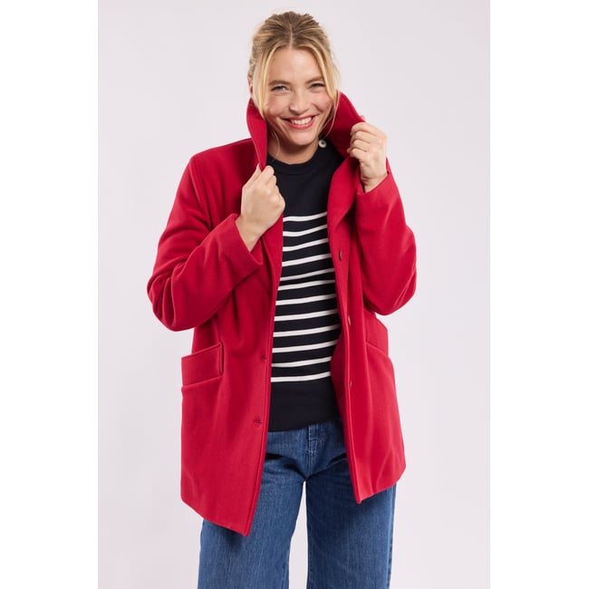 Caban boutonné en drap de laine pillard <span itemprop=