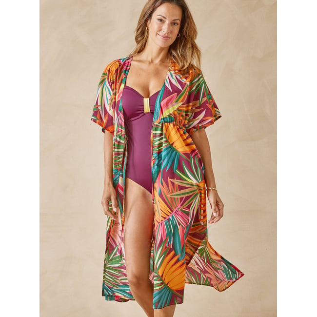 Kimono femme voile de coton imprimé multicolore <span itemprop=