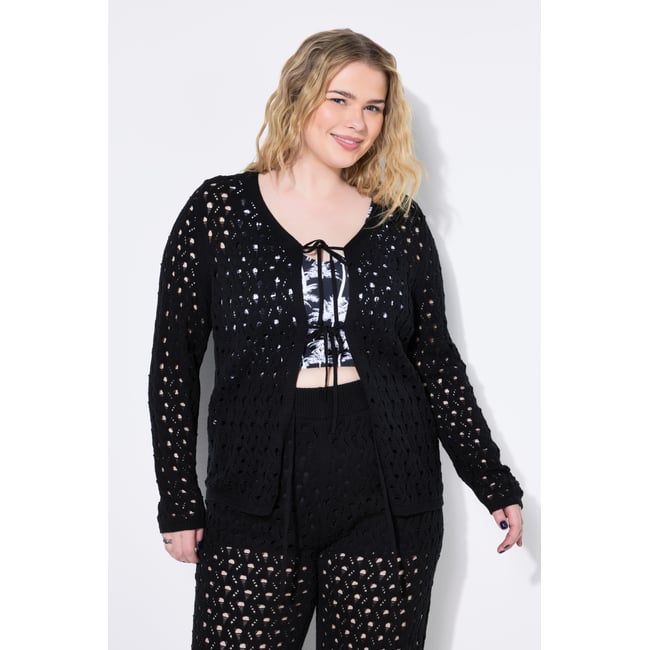 Cardigan en maille ajourée noir <span itemprop=