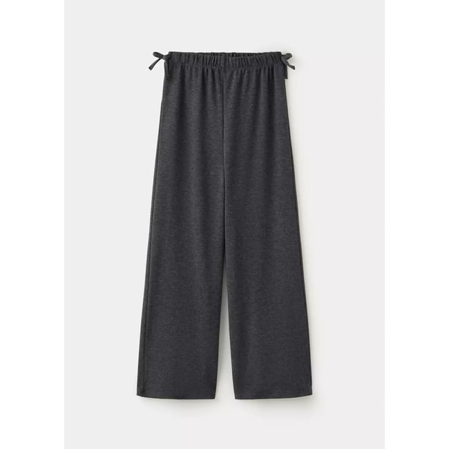 Pantalon wide leg détail nœuds gris anthracite <span itemprop=