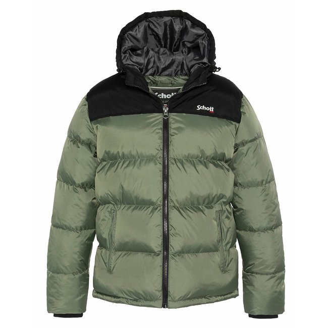 Utah 2 Padded Jacket in Two-Tone with Hood khaki green SCHOTT