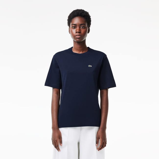 Cotton Crew Neck T-Shirt, navy blue, LACOSTE