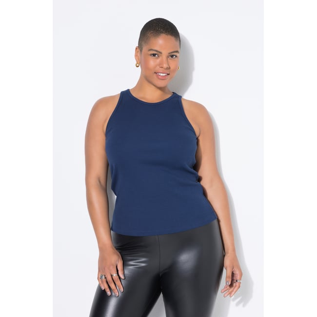 Débardeur coupe Slim Shape, en jersey côtelé bleu foncé <span itemprop=