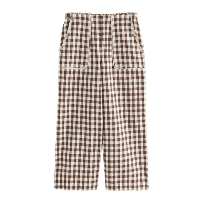 Pantalon court et droit vichy marron chocolat <span itemprop=