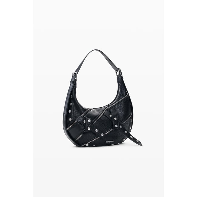 Sac d’épaule clouté moyen noir <span itemprop=