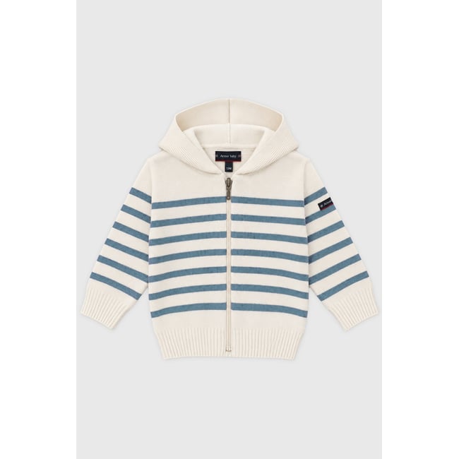 Cardigan à capuche Baby - coton et laine mérinos nature/ bluefin <span itemprop=