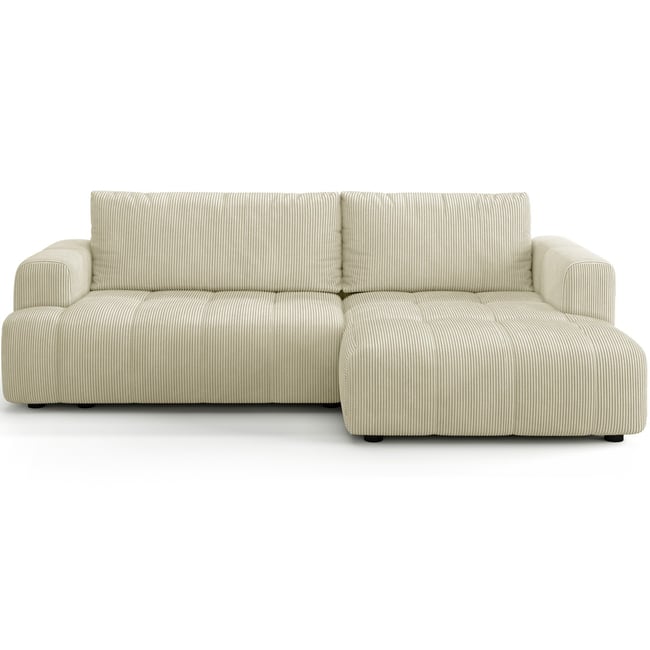 Canapé d'angle à droite convertible 4 places en velours côtelé - ouverture rapide - KARL Couleur beige <span itemprop=