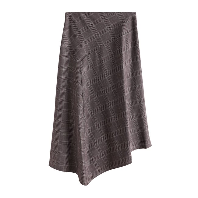 Jupe mi-longue avec ourlet asymétrique carreaux neutres <span itemprop=