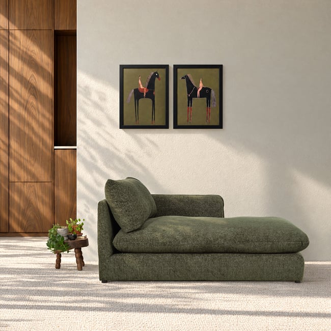 Méridienne droite modulable en chenille chiné  LEOPOLD Couleur vert <span itemprop=