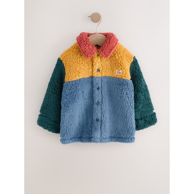 Veste-chemise en polaire aspect mouton bloc de couleurs bleu/jaune vif <span itemprop=