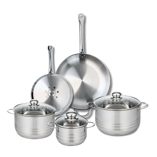 Batterie 2 poêles 24/32cm + 3 faitouts 16/20/24cm PROFI BRILLANT gris <span itemprop=
