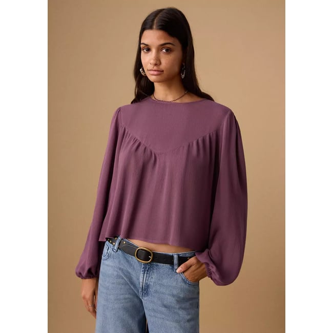 Blouse fluide froncée violet <span itemprop=