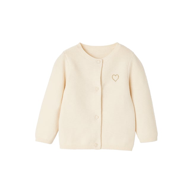 Cardigan broderie dorée coeur BASICS ivoire <span itemprop=