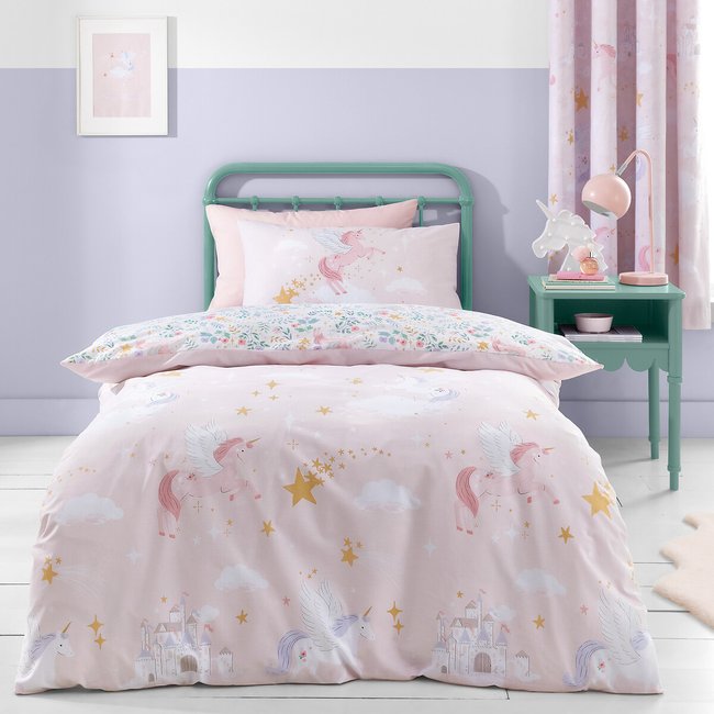 Fairytale Unicorn Duvet Cover and Pillowcase Set, pink, CATHERINE LANSFIELD