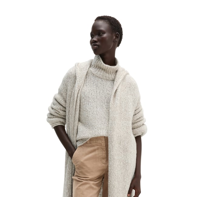 Cardigan à capuche ample en un mélange doux de coton bio et de laine d'alpaga marron <span itemprop=