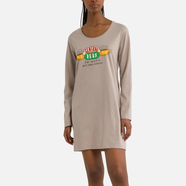 Chemise de nuit en coton Friends taupe <span itemprop=