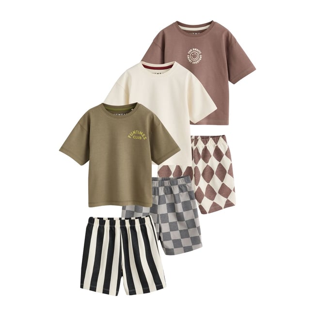 Pyjama short, lot de 3 kaki/gris/bordeaux <span itemprop=