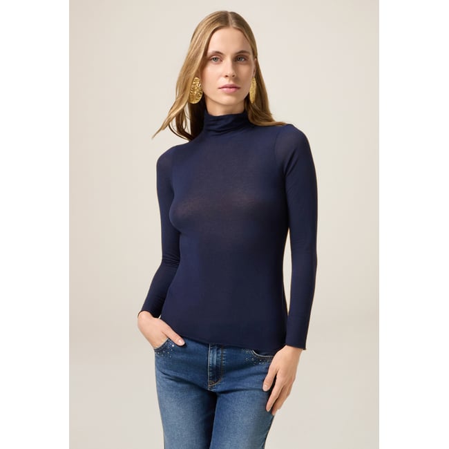 T-shirt col roulé bleu <span itemprop=