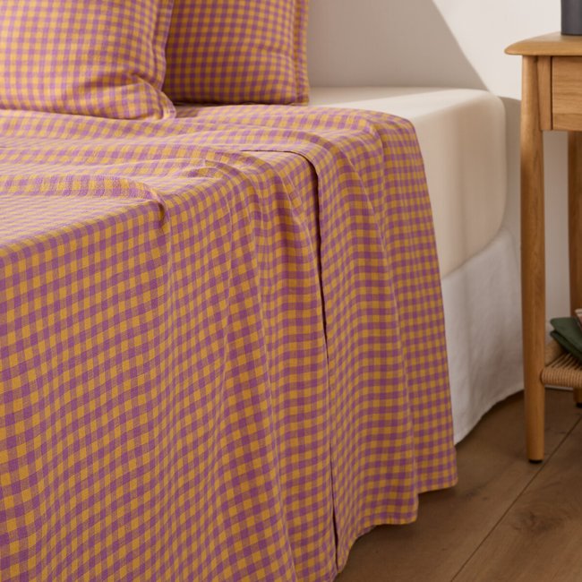Acélie Lavender/Ochre Washed Linen Flat Sheet lavender/ochre LA REDOUTE INTERIEURS