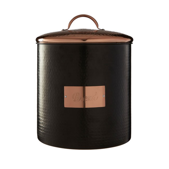 Hammered Bread Bin in Black with Copper Lid, black, SO'HOME