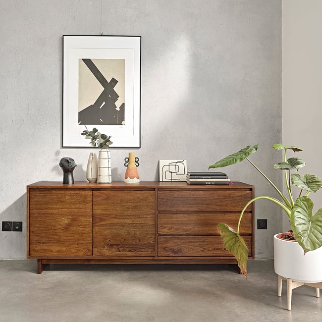 Commode en bois massif finition noyer 180 cm  MILO Couleur marron <span itemprop=