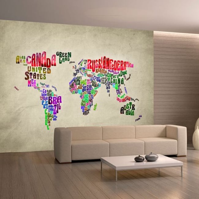 Papier peint intissé panoramique Carte du monde Better World Couleur multicouleur <span itemprop=