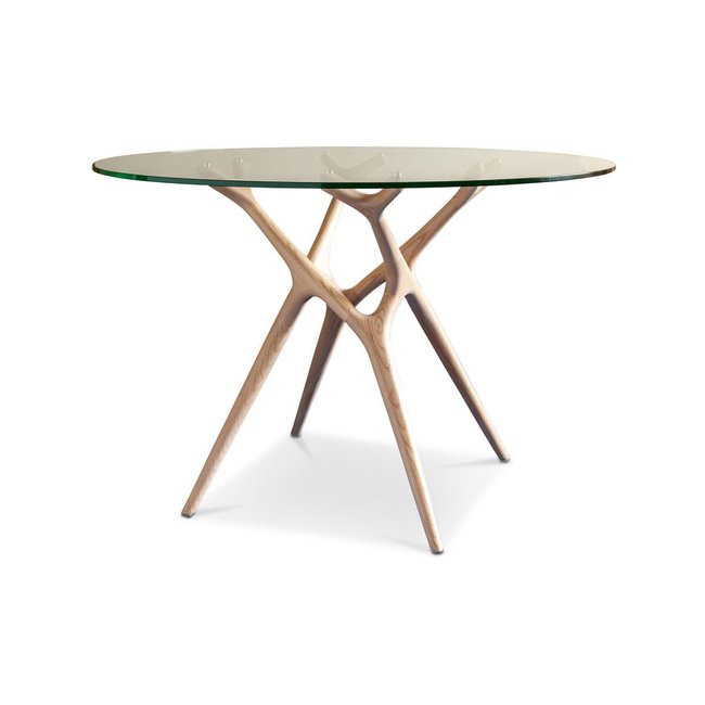 Table ronde en verre et frêne massif 4 personnes SYLVAE Couleur bois clair <span itemprop=