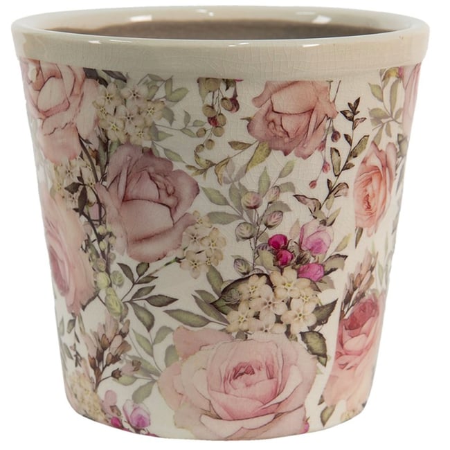 Pot plante céramique blanc et rose 12x12x11cm Couleur rose <span itemprop=
