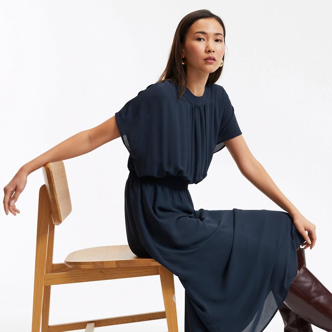 Abito lungo svasato, punto smock elasticizzato in vita - LA REDOUTE COLLECTIONS