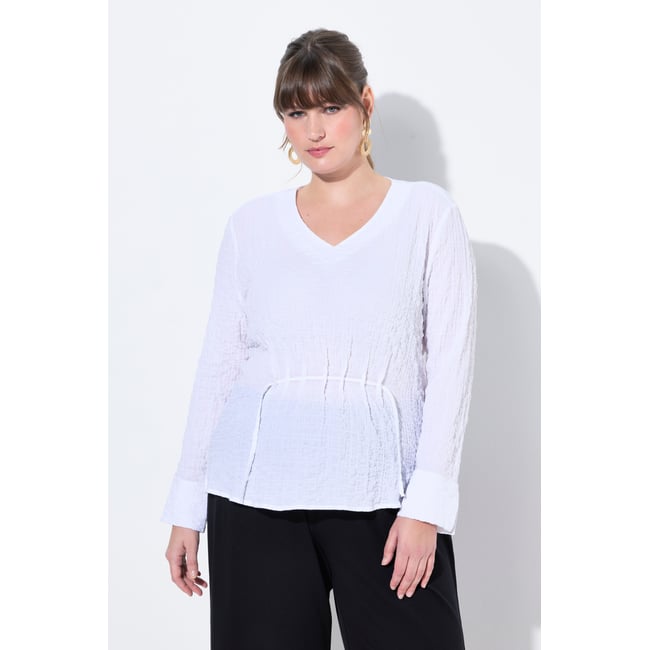 Blouse tunique, fronces, col en V blanc neige <span itemprop=
