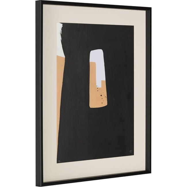Toile encadrée abstraite peinte à la main Couleur noir blanc orange <span itemprop=