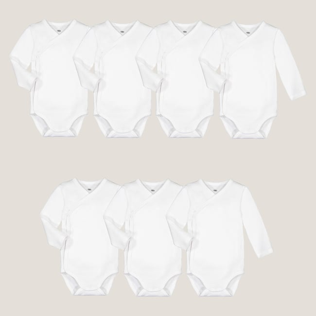 Lot de 7 bodies naissance unis blanc <span itemprop=