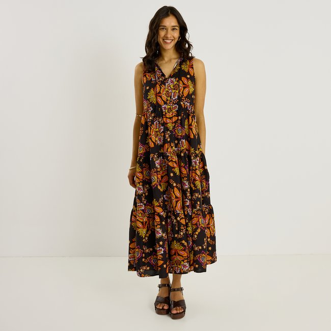Robe longue imprimée bohème bleu marine <span itemprop=