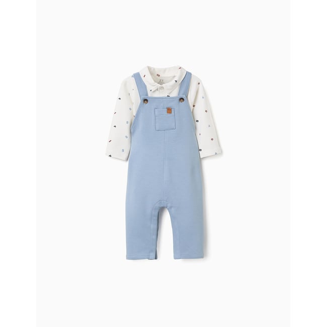 Ensemble body et salopette en coton bleu clair <span itemprop=