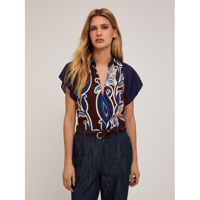 Blouse en viscose à imprimé foulard bleu <span itemprop=