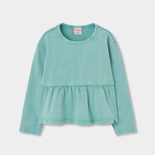 T-shirt fille en maille avec volant vert <span itemprop=