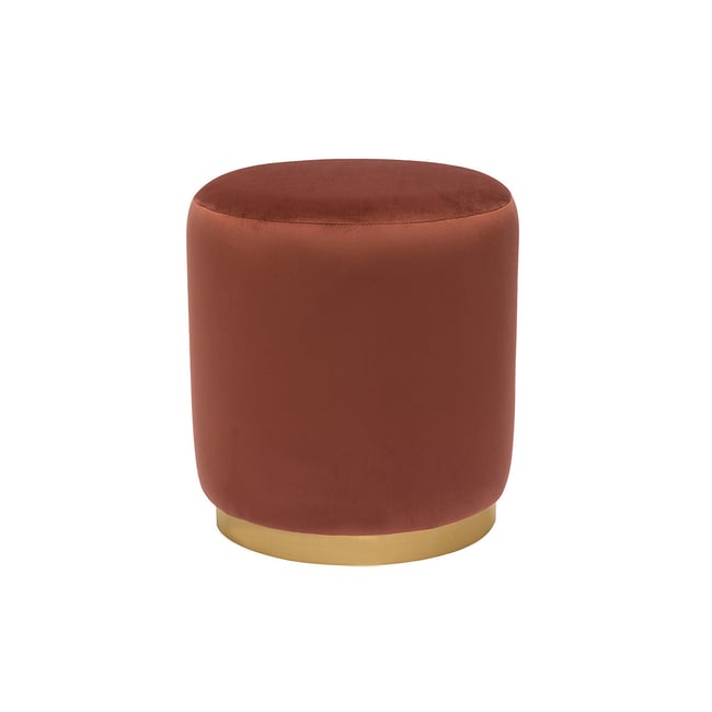 Pouf rond en velours rouge tomette et métal doré D40 cm AMAYA - MILIBOO