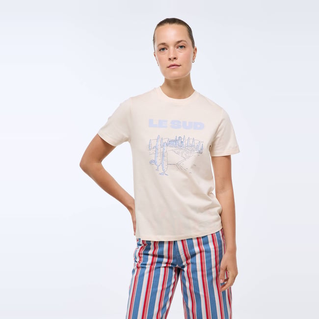 T-shirt à manches courtes avec imprimé placé butter cream <span itemprop=