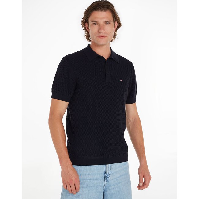 Polo maille structurée bleu marine <span itemprop=