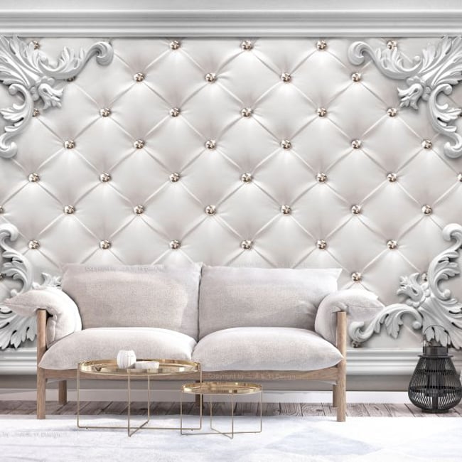 Papier peint intissé panoramique Quilted Leather Couleur gris / argent <span itemprop=