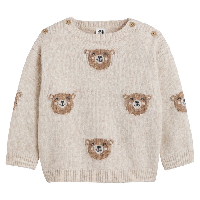 Pull col rond en grosse maille, motifs oursons assortis LA REDOUTE COLLECTIONS