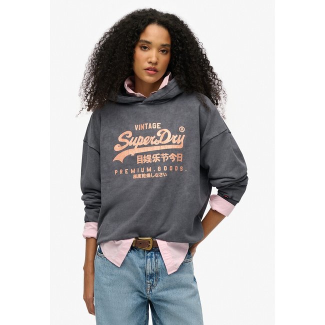 Logo Print Hoodie, black, SUPERDRY