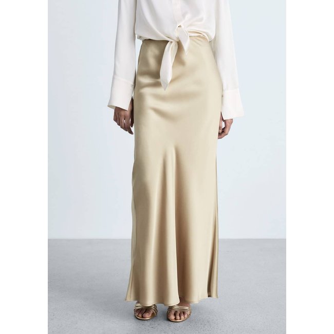 Jupe longue satinée or <span itemprop=