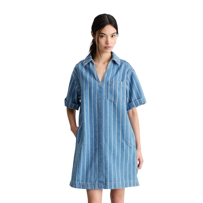Robe en jean rayée, coupe ample en pur coton organique bleu <span itemprop=