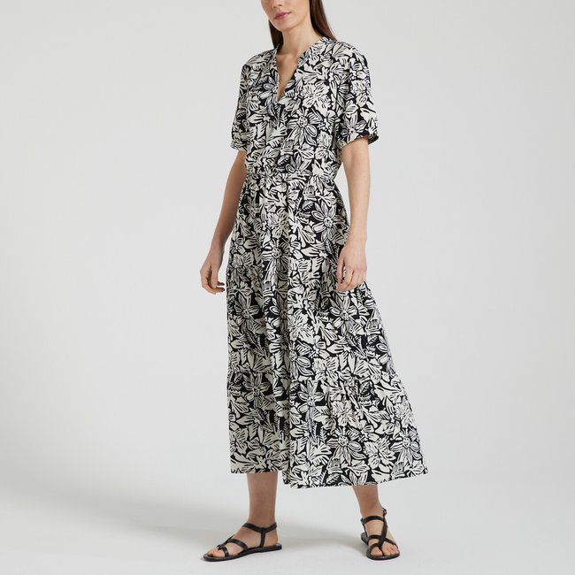 Maxikleid mit Blumenmuster schwarz bedruckt <span itemprop=