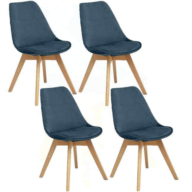 Lot de 4 chaises design scandinave en velours BAYA Couleur bleu <span itemprop=