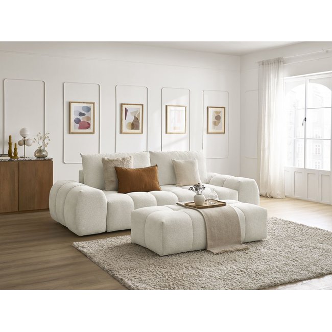Canapé droit convertible 3 places en tissu chiné avec pouf, EVEREST - BOBOCHIC