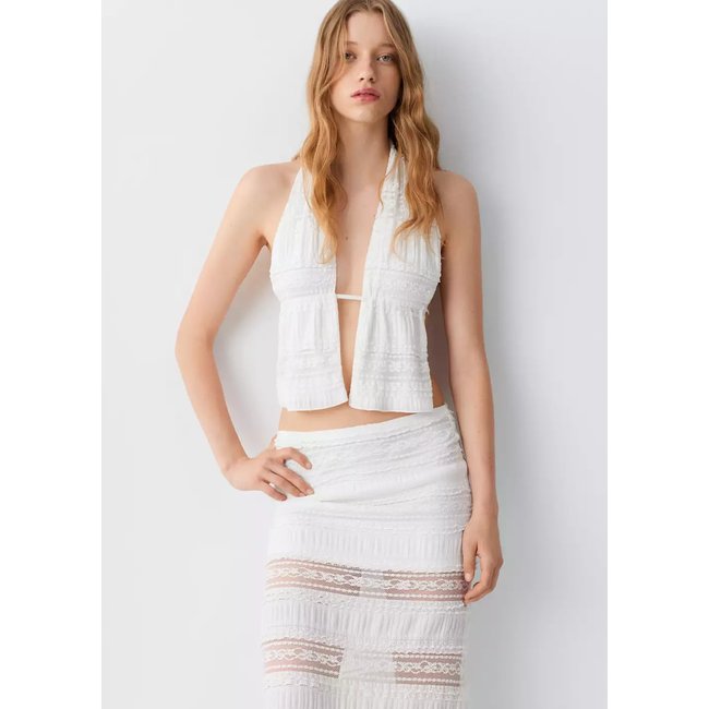 Jupe longue dentelle blanc <span itemprop=