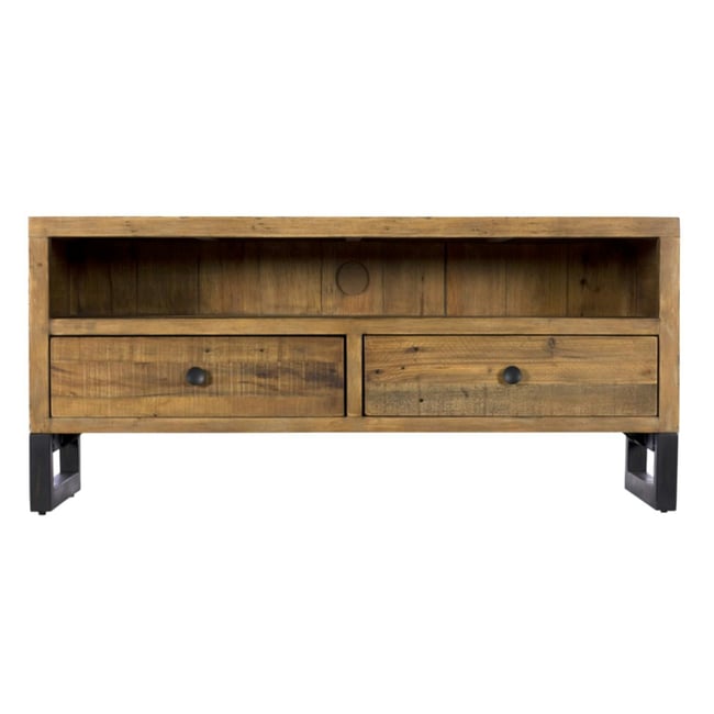 Meuble TV en bois recyclé 2 tiroirs BRISBANE Couleur bois naturel <span itemprop=