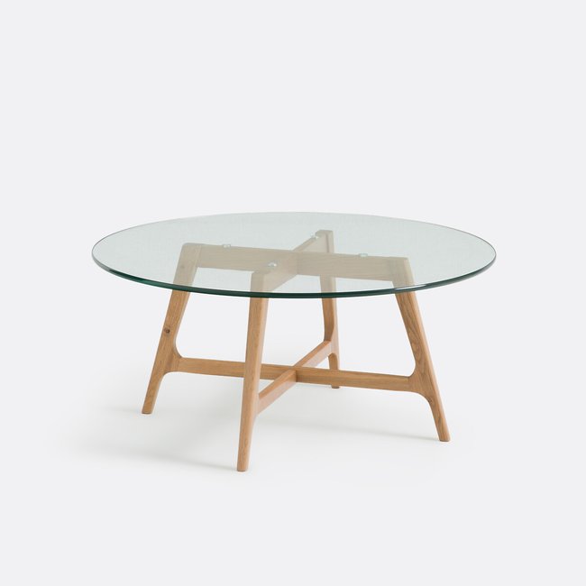 Table basse forme ronde, plateau verre, Zoleta Couleur chêne/verre transparent <span itemprop=